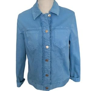 Sky Blue Chico’s Denim Jacket with Fraying Boho Chic  Festival StyleSize S